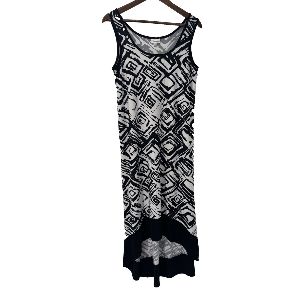 Avenue Black White Geometric Scoop Neck Sleeveless Maxi Dress Plus stretch 14/16